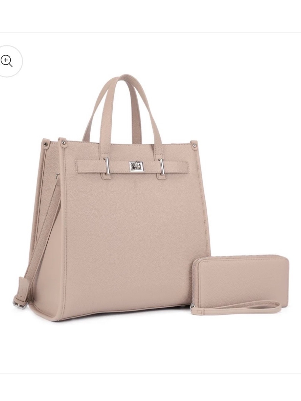 Structured Pebble-Grain Tote with Matching Wristlet in Taupe